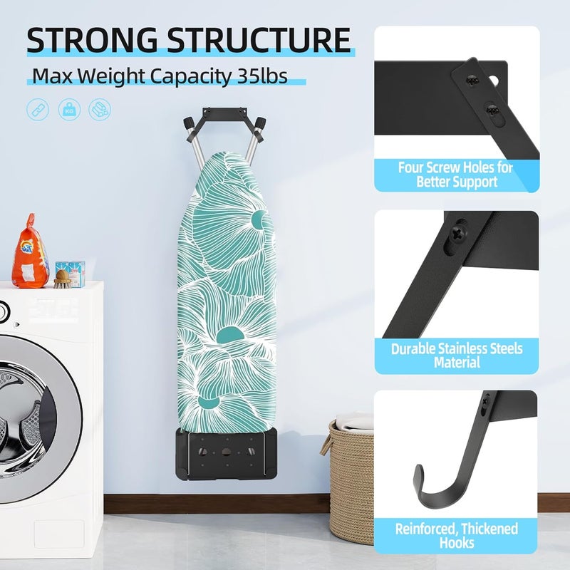 JUYSON Ironing Board Holder Wall Mount for T&Y Leg Ironing Board Hanger, Small Wall Mounted Ironing Board, Iron Holder Wall Mounted for Laundry Room - Image 3
